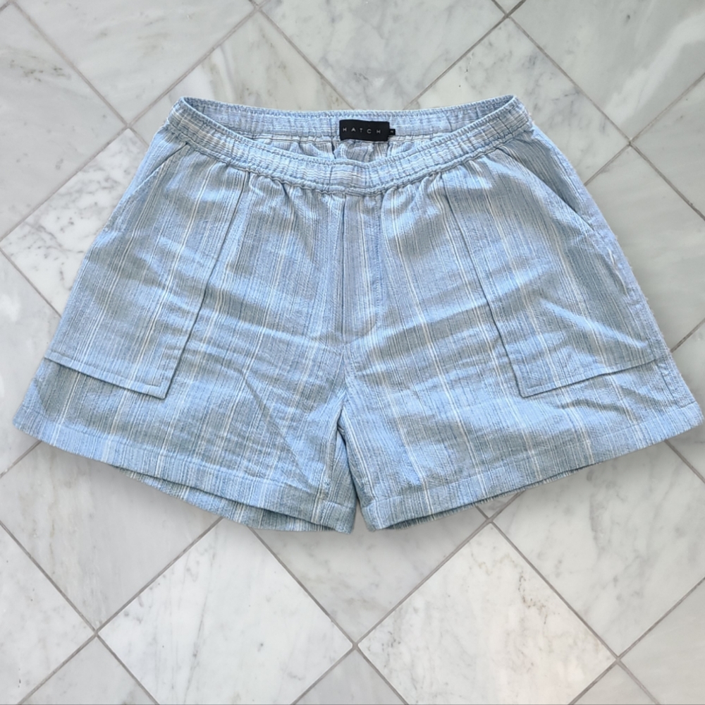 Hatch Maternity Pinstripe Cotton Shorts with Pockets Light Blue 2